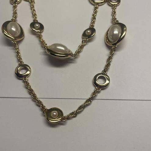 Talbots  Gold Tone Faux Pearl Statement Necklace NWT Double Strand