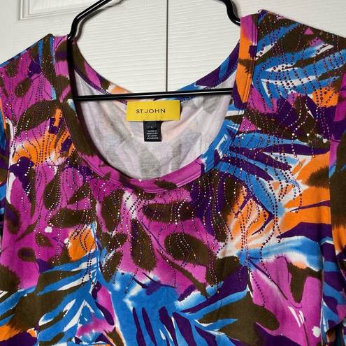 St. John  Womens Floral Leaves Blouse Short Sleeve Size Large