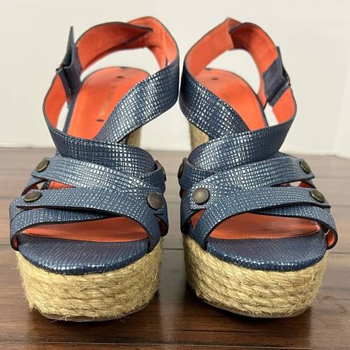 Via Spiga  Blue Metallic Espadrille Wedge Sandals - Size 9.5