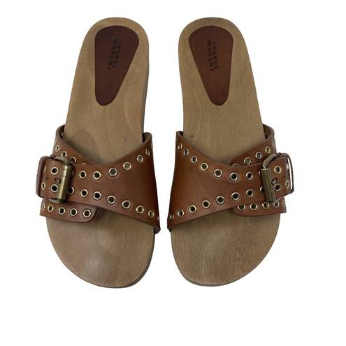 Isabel Marant  Jaso embellished leather wooden slides sz 36 US 5