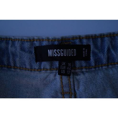 Missguided  Light Blue Extreme Rip Hem High Waist Denim Shorts Size 12