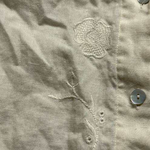 Coldwater Creek Cold Water Creek 2XL 100% Linen Off White Button Down Lace Floral FLAWED