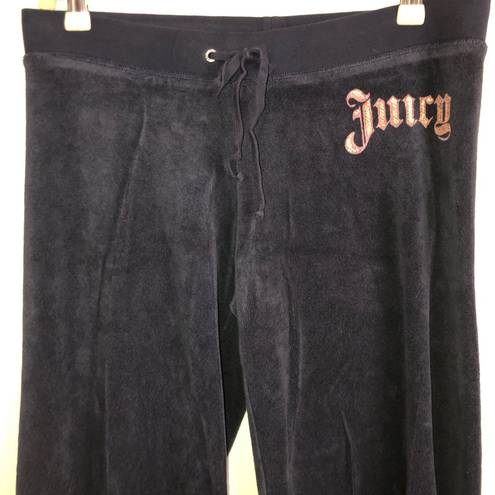 Juicy Couture Y2K  Vintage Navy Blue Terry Track Pants JC logo Medium Flares Rare