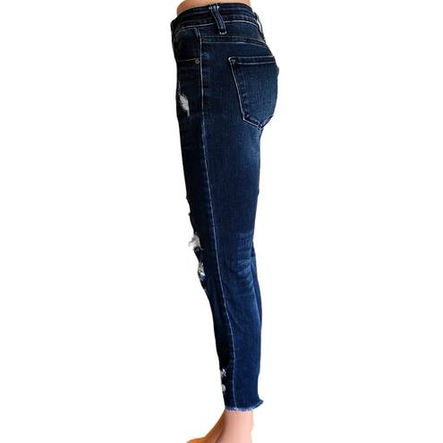 Edge KANCAN Distressed Button Fly Skinny Raw  Denim Blue Jeans ~ Women's Size 26