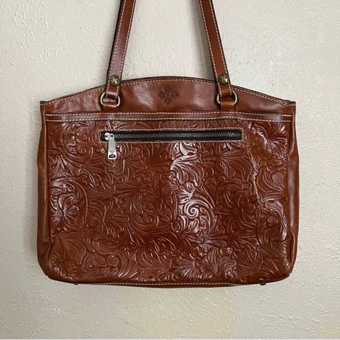 Patricia Nash  Poppy Tooled Brown Leather Tote Bag