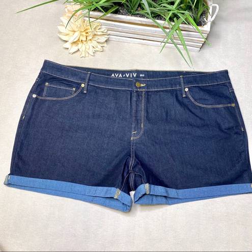 Ava & Viv  MIDI Jean Shorts Stretchy Dark Blue Plus Size 26