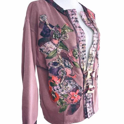 Interpretations of JMS Sweatshirt Jacket Appliques Embroidery Mauve Purple L Size L