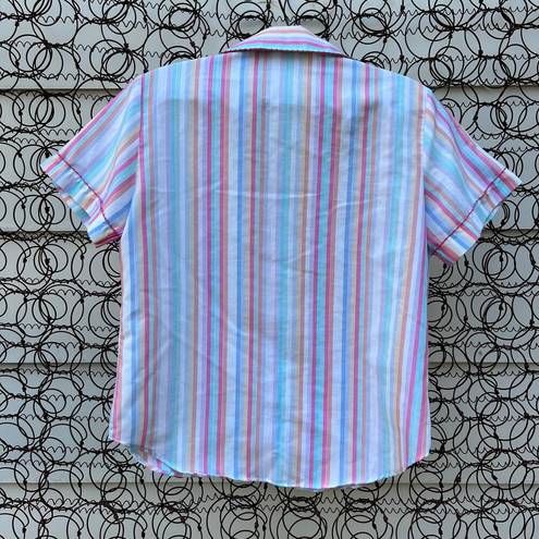 Edge Vintage pastel stripe embroidery stitch  detail short sleeve blouse