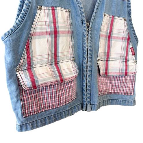 Women’s Vintage J J Fargo denim plaid patchwork zip up vest Size M