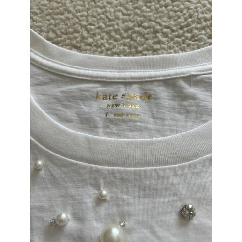 Kate Spade  Pearl Rhinestone Embellished T-Shirt White Size L