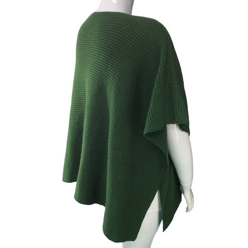 J.Jill  Womens One Size Poncho Sweater Green Front Pockets Tunic Length Rib Knit