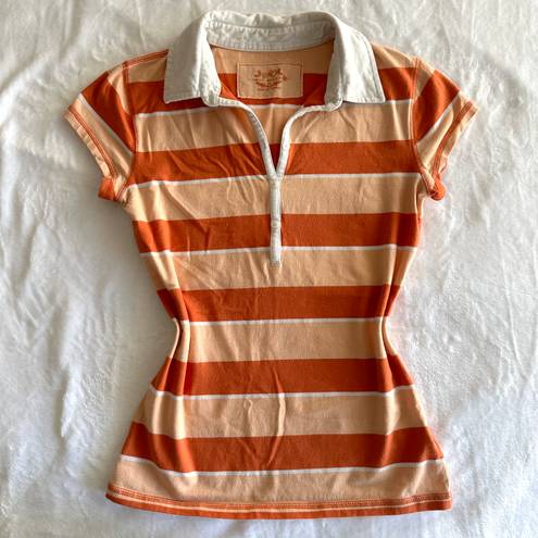 Y2K Orange Stripped Collared Shirt Size M