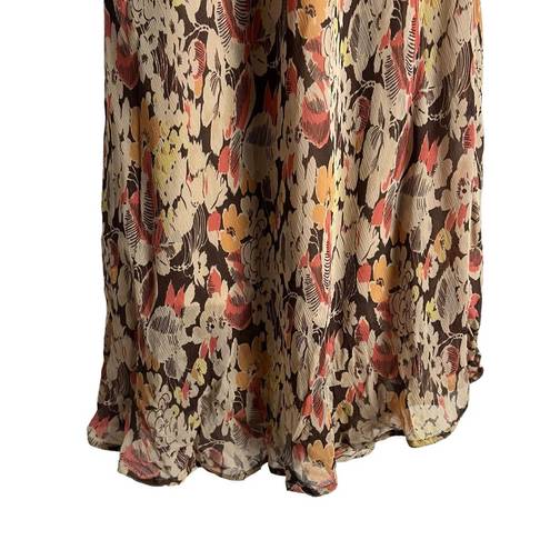 Polo  Ralph Lauren Brown Cream Floral Print Chiffon High Waist Midi Skirt Size 4