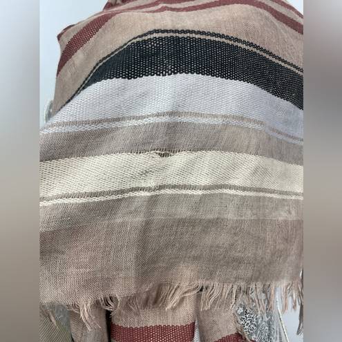 BP . Neutral Multicolored Striped Rectangular Wrap Scarf