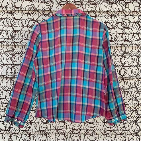 Brooks Vintage 70s Bobbie  plaid long sleeve blouse