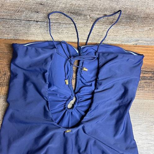 PilyQ NWT  NAT Keyhole Braided One Piece Swimsuit Navy Blue Medium