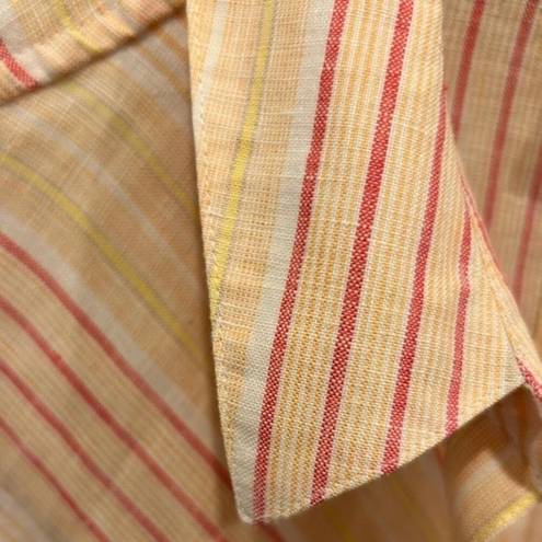  No Iron Bias Striped Linen Button Down Shirt Chico's 1 US 8/10