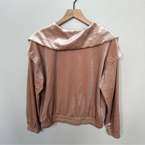 Current Air NWT  Oversized Collar Velour Pullover Shirt 1/4 Zip Taupe Tan Small