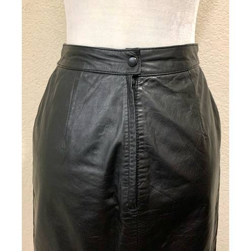 Pelle Cuir Vintage 80s Black Goth Leather Pencil Skirt Size 10