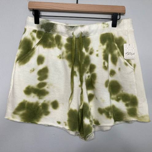 Free People Intimately  Set Womens Large Green Tie Dye Kelly Sweatshirt Shorts