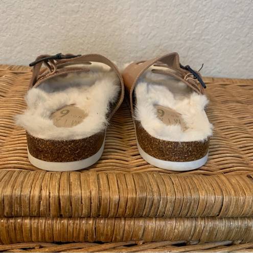 mix no. 6  Faux Fur Lined Rose Gold Birkenstock Sandal Slides Size 7.5