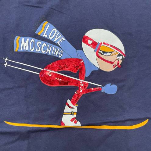 Love moschino NWT  Sequin Ski Girl T-Shirt Top Navy Size 8