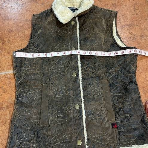 Woolrich  Saddle Brown Leaf Embroidered Faux Sherpa Lined Vest Jacket Sz M