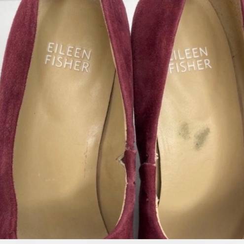Eileen Fisher Round Toe Slip On Burgundy Suede Wedge Shoes Size 5.5