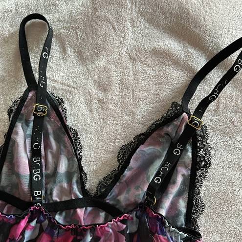 BCBG Lingerie Floral Lacy Night Set Camisole and Shorts Pink / Purple
