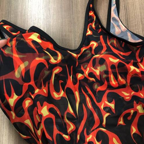 One Piece Hot Flames Sexy Sheer Thong Bodysuit/