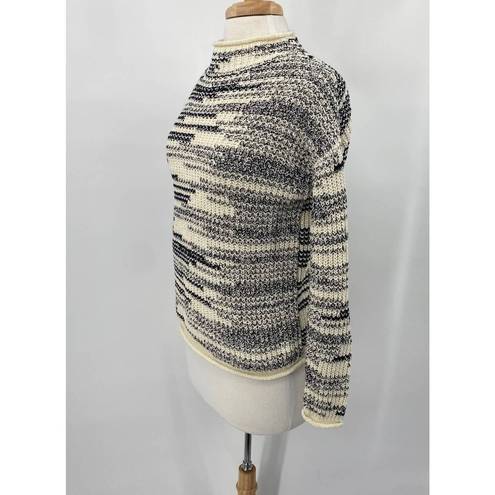 Garnet Hill  Artemis Sweater Organic Cotton Pullover Mockneck Knit Cream Black XS