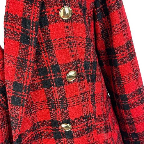 Charter Club  SZ 10 Blazer Jacket Plaid 1-Button Long Sleeve Lined Collared Red