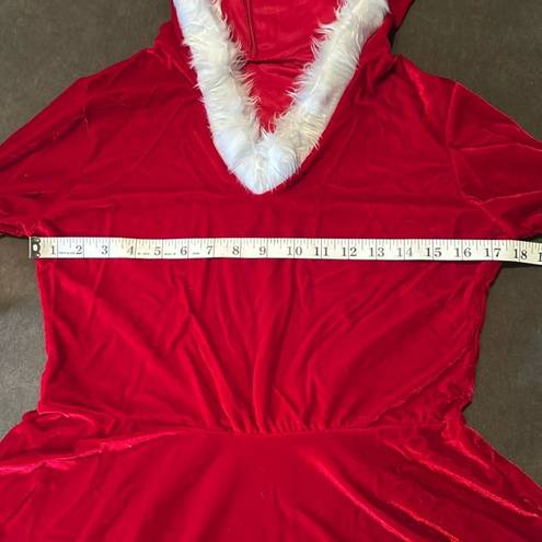 ma*rs Short Red Hooded Dress White Faux Fur Trim  Claus Santa Christmas Size M NEW