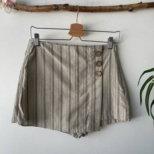 Pull & Bear  Beige Boho Striped Side Button Skort