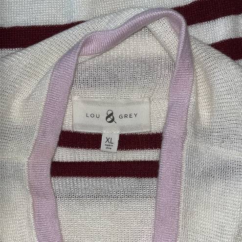 Lou & grey  Size XL White & Burgundy Stripe Cowl Neckline Lightweight Sweater Top