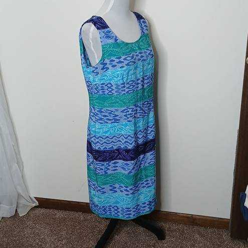 Kathie Lee Collection blue multi pattern midi tank dress size 10