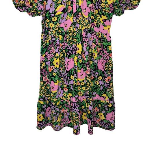 Donna Morgan Multi Color Mini Flowy Floral Dress Size 6 V-Neckline Puff Sleeves