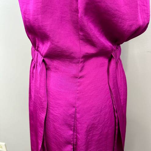 Banana Republic  Pink Silky Cap Sleeve Shirred Waist Side Tie Dress Pockets Sz 4