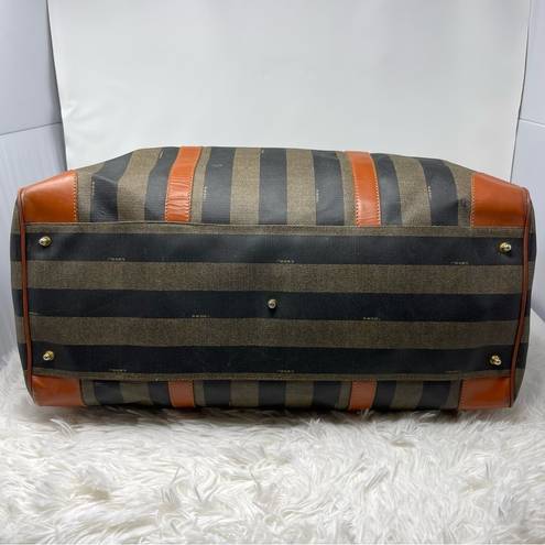 Fendi Vintage  Huge Pequin Stripe & Cognac Leather Duffel/Weekender Bag