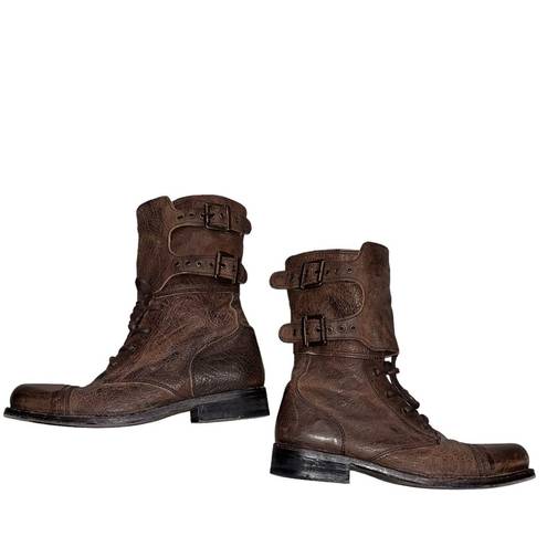 All Saints Brown Distressed Leather Damisi Military Combat Boots