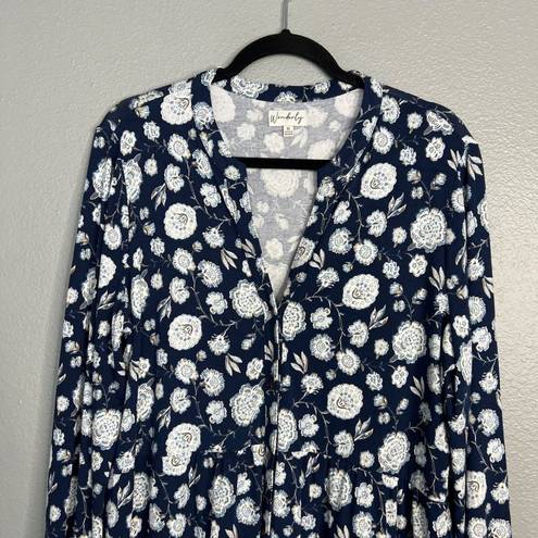 Wonderly NWOT  Floral V-Neck Long Sleeve Tiered Tunic Top Blouse Jersey Knit XL