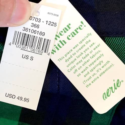 Aerie NWT  Pleated Plaid Mini Skirt in Green Blue