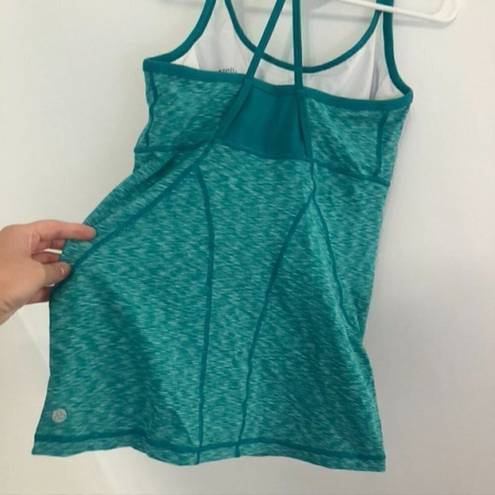 Zella  Showstopper Space Dye Tank Teal Green White Scoop Neck Racerback Active S