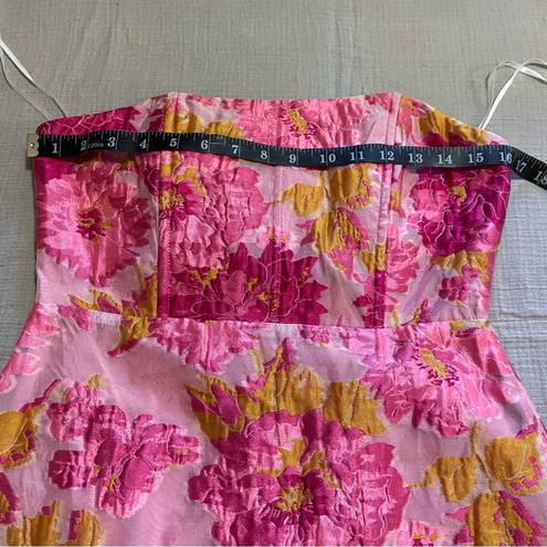 Lulus NWOT  Upgraded Event Pink Floral Jacquard Strapless Bustier Midi Dress