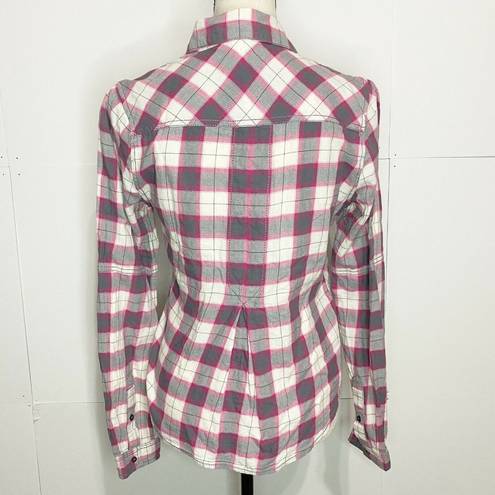 We The Free  Womens XS Pink & Gray Plaid Button Front Collared Long Sleeve Shirt