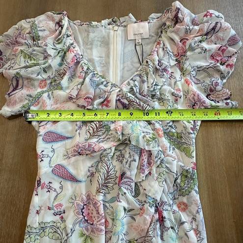 Cinq à Sept  Sheila Floral Ruffle-Trim Midi Dress Size 2 V-Neck Flutter Sleeve