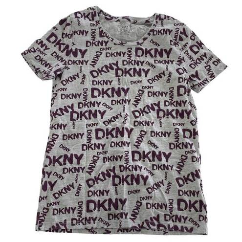 DKNY  Shirt Womens XX Small Grey Maroon Logo Print Crew Neck Short Sleeve Tee