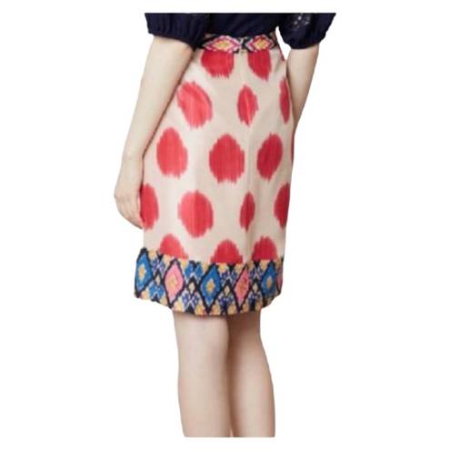 Maeve  Anthropologie Silk Pencil Skirt Womens Size 2 Pink Polka Dots Embroidered