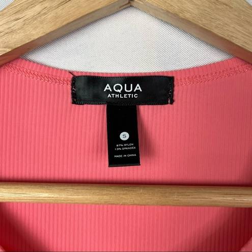 AQUA  Sport Coral Pink Scoop Neck Ruched Side Athletic Tank Top S