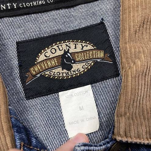 Pacific&Co County Clothing  Cheyenne Denim Jean Corduroy Buttoned Jacket Blue Tan Size M